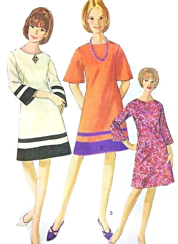 1960s MOD A Line Dress Bell Sleeves Pattern Simplicity 6634 Easy To Sew Vintage Sewing Pattern Bust 32 FACTORY FOLDED