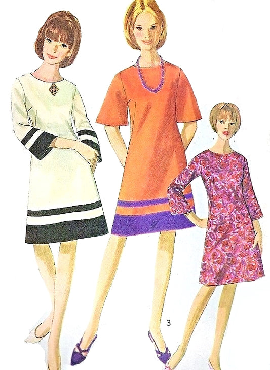 1960s MOD A Line Dress Bell Sleeves Pattern Simplicity 6634 Easy To Sew Vintage Sewing Pattern Bust 32 FACTORY FOLDED