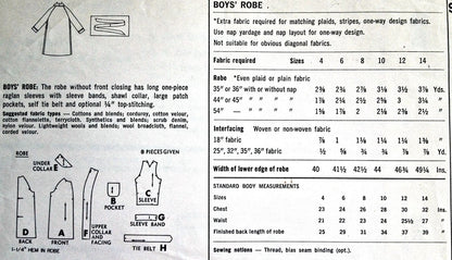 1960s Boys Robe Pattern Simplicity 6767 Bath Robe Vintage Sewing Pattern FACTORY FOLDED