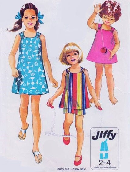 1970s Girls Mini Beach Dress or Top and Shorts Pattern Simplicity Jiffy 8815 Cute Kawaii Cute Style Size 8 Vintage Sewing Pattern