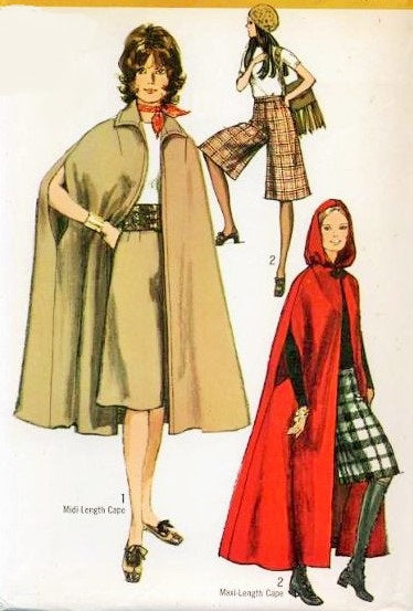 1970s Hooded CAPE Coat Regular or Maxi Lengths and GAUCHO CULOTTES Pants SIMPLICITY 9249 Bust 31 Vintage Sewing Pattern Uncut