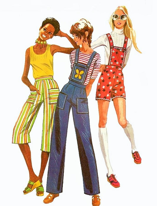 1970s RETRO Roller Girl Shorts Hot Pants Gauchos Pattern SIMPLICITY 9375 Detach Bib High Waist Pants Coveralls ,Waist 29 Vintage Sewing Pattern UNCUT