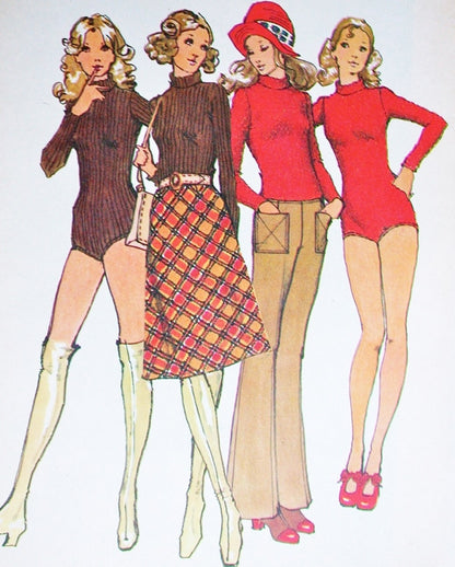 1970s FAB BodySuit Bias Skirt and Hip Hugger Bell Bottom Pants Pattern SIMPLICITY 9562  Bust 36 or 38 Vintage Sewing Pattern UNCUT