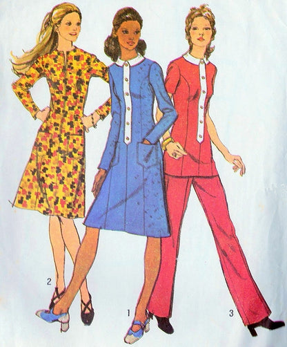 1970s RETRO A Line Dress, Tunic and Pants Pattern SIMPLICITY 9605 Vintage Sewing Pattern Bust 32 UNCUT FACTORY FOLDED