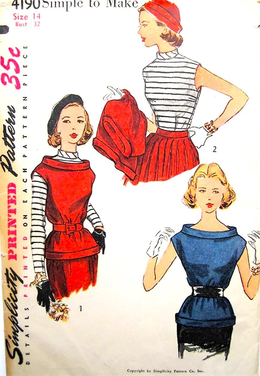1950s LOVELY Blouse and Overblouse Pattern SIMPLICITY 4190 Day or Evening Styles Bust 32 Simple To Make Vintage Sewing Pattern