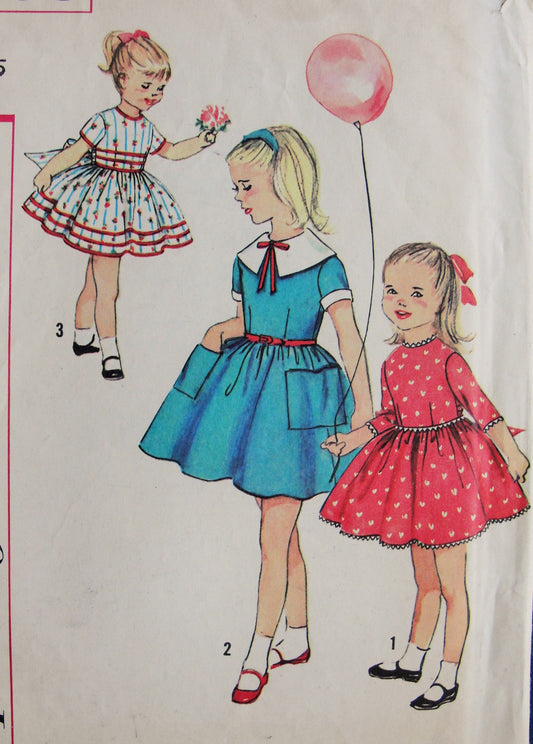 1950s  LOVELY Childs Dress in Three Styles Pattern SIMPLICITY 3095 Size 5 Vintage Sewing Pattern