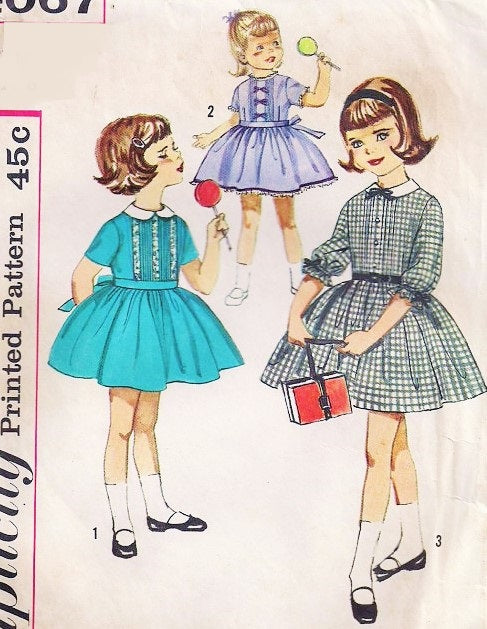 60s Sweet Little Girls Dress Pattern SIMPLICITY 4067 Pretty Pintucks Three Styles Size 4 Vintage Sewing Pattern UNCUT