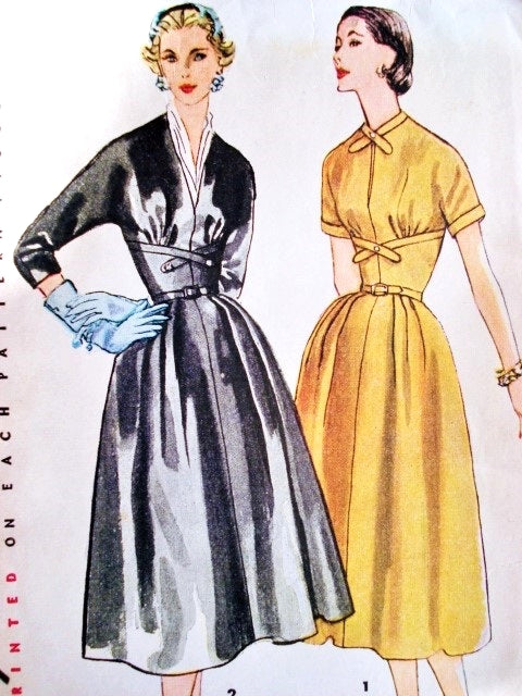 1950s Beautiful Dress Pattern Simplicity 4428 Lovely Midriff Dress Day or After 5 Bust 34 Vintage Sewing Pattern UNCUT