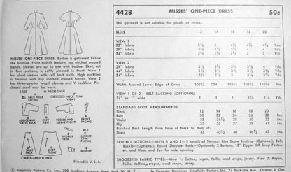 1950s Beautiful Dress Pattern Simplicity 4428 Lovely Midriff Dress Day or After 5 Bust 34 Vintage Sewing Pattern UNCUT
