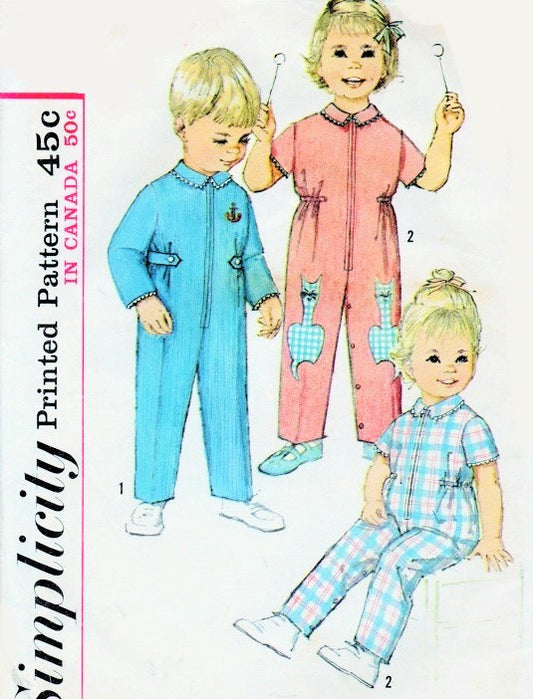 1960s CUTE Girls and Boys Coveralls Pattern Simplicity 5634 Cat Applique Transfer Toddlers Vintage Sewing Pattern Chest Size 3 FACTORY FOLDED