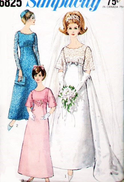 60s Beautiful Empire Wedding Gown Bridal Dress Pattern Simplicity 6825 – So Vintage Patterns