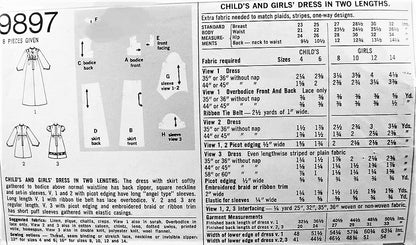 1970s SWEET Little Girls Party Dress Pattern SIMPLICITY 9897 Three Cute Styles  Size 6 Vintage Childrens Sewing Pattern
