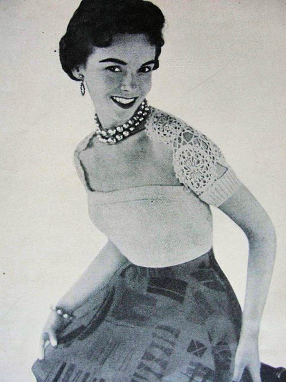 INSTANT PDF PATTERN 1950s Hamaca Shrug Sweater, Strapless Bodice, Bombshell Style, Vintage Knitting Crochet Pattern