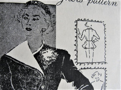 1950s STUNNING Jo Copeland Peplum Suit Pattern SPADEA 1047 Dramatic Suit, Asymmetrical Peplum Jacket, Pencil Slim Skirt, Day or Evening, Bust 30 Vintage Sewing Pattern