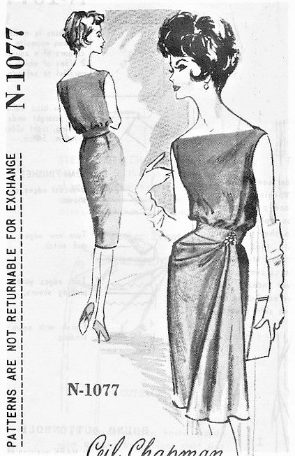 Early 1960s STUNNING Ceil Chapman Evening Dress Pattern SPADEA Designer 1077,Marilyn Monroe Favorite Dress Designer,Slim Cocktail Party Dress,Side Drapery, Bust 34 Vintage Sewing Pattern FF