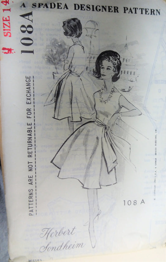 BEAUTIFUL 1960s Herbert Sondheim Party Dress Pattern SPADEA 108A Figure Flattery Easy To Sew Bust 36 Vintage Sewing Pattern