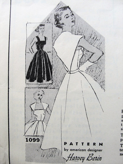 1950s BEAUTIFUL Harvey Berin Party Evening Dress and Cape Pattern SPADEA 1099 Flattering Full Skirt Dress and Capelet Bust 32 Vintage Sewing Pattern