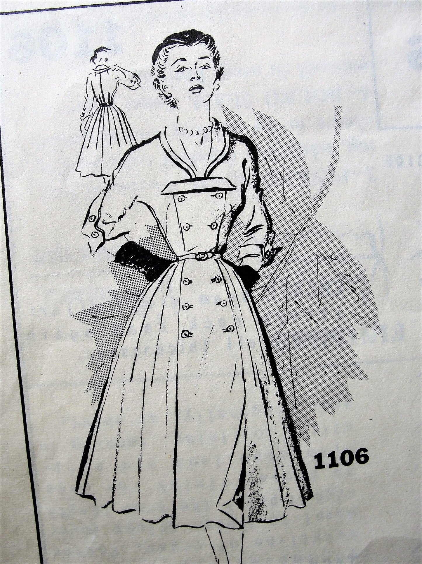 1950s STYLISH Fira Benenson Double Breasted Dress Pattern SPADEA 1106 Beautiful Design Details Front Button Day or Dinner Dress Bust 30 Vintage Sewing Pattern