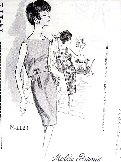 1960s CLASSY Mollie Parnis Day or Cocktail Party Dress Pattern SPADEA 1121 Bust 38 Vintage Sewing Pattern FACTORY FOLDED