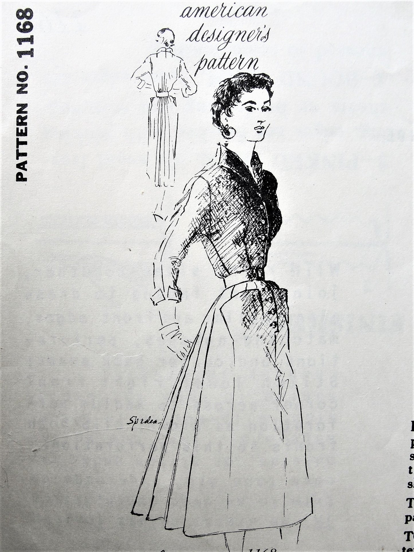 1950s GORGEOUS Herbert Sondheim Dress Pattern SPADEA 1168 Stunning Dress with Back Fullness,Daytime or Dinner Evening Party, Lovely Design Details, Bust 35 Vintage Sewing Pattern