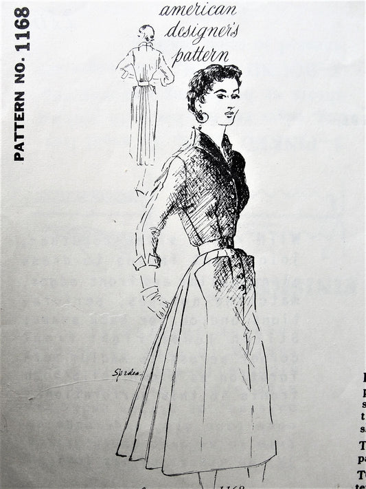 1950s GORGEOUS Herbert Sondheim Dress Pattern SPADEA 1168 Stunning Dress with Back Fullness,Daytime or Dinner Evening Party, Lovely Design Details, Bust 35 Vintage Sewing Pattern