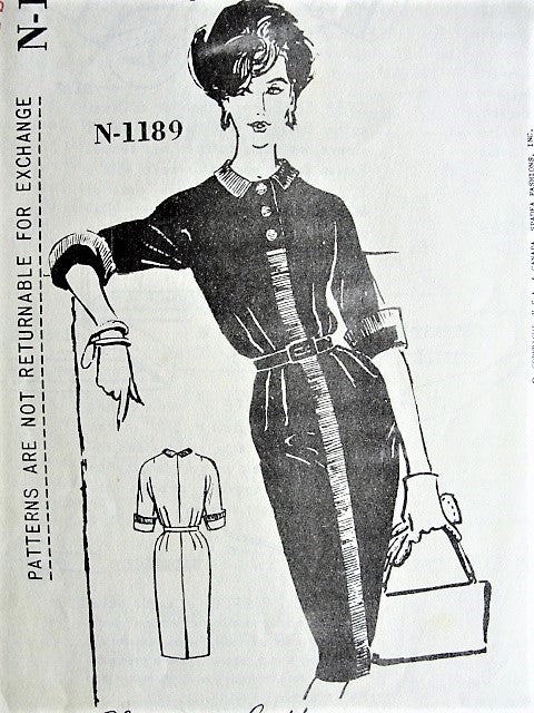 1950s CHIC Slim Dress Pattern Charles LeMaire SPADEA 1189 Ribbon Trimmed Day or After 5 Dress Bust 34 Vintage Sewing Pattern
