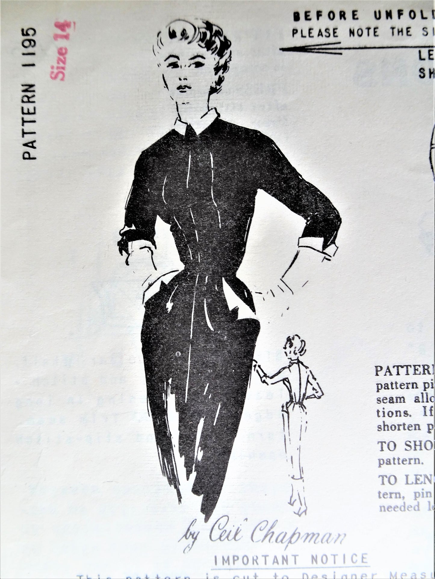 1950s FABULOUS Ceil Chapman Dress Pattern SPADEA American Designer 1195, Slim Day or After 5 Figure Flattering Dress, Bust 36 Vintage Sewing Pattern FF