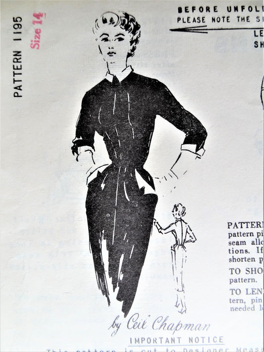 1950s FABULOUS Ceil Chapman Dress Pattern SPADEA American Designer 1195, Slim Day or After 5 Figure Flattering Dress, Bust 36 Vintage Sewing Pattern FF