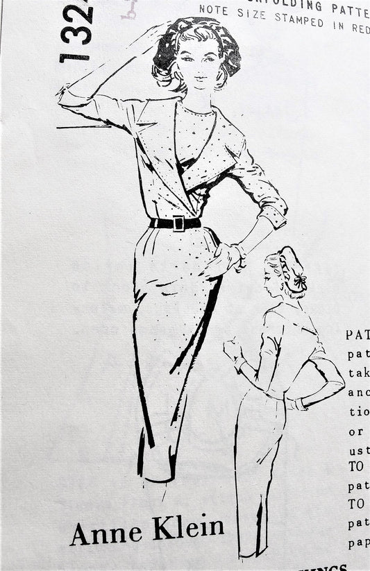 1950s CLASSY Slim Anne Klein Dress Pattern SPADEA American Designer 1324 Easy Elegance Bust  34 Vintage Sewing Pattern