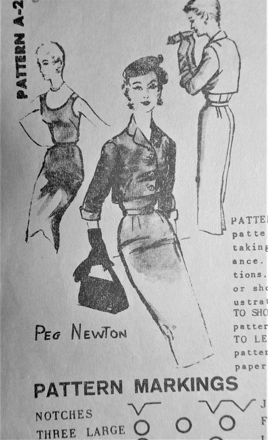 1950s Designer Peg Newton Cocktail Dress and Jacket Pattern SPADEA 2014 Slim Dress and Shortie Jacket Day or After 5 ,Bust 38 Vintage Sewing Pattern