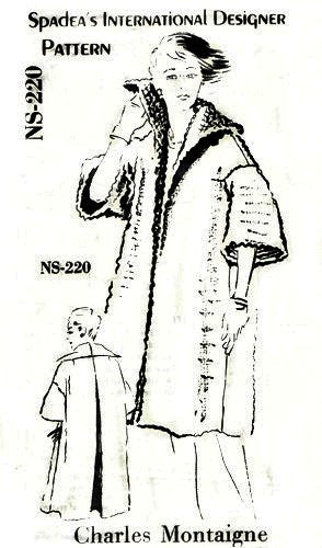 1950s LUXURIOUS Designer Coat Pattern SPADEA 220 Charles Montaigne Wide Collar Coat, Back Pleat, Stunning Design, Day or Evening Bust 38-40 Vintage Sewing Pattern