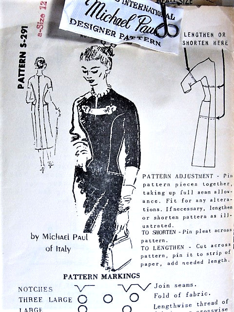 1950s STYLISH Slim Day or Cocktail Dress Pattern SPADEA 291 International Designer Michael Paul Bust 35 Vintage Sewing Pattern FACTORY FOLDED + Rare Sew in Label