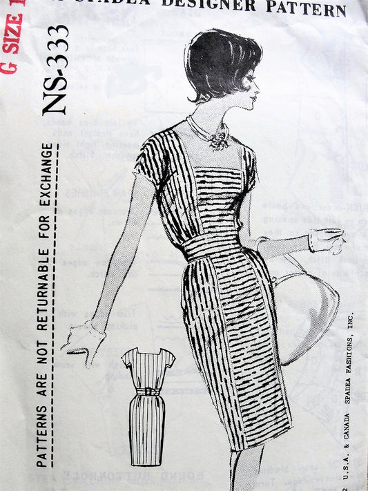 1960s STYLISH Irene Gilbert Slim Dress Pattern SPADEA 333 Lovely Daytime or After 5 Dress Bust 41 Vintage Sewing Pattern