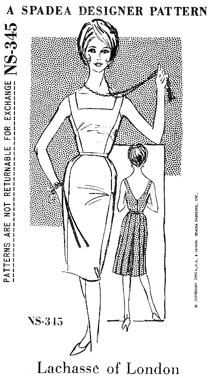1960s CLASSY Lachasse of London Cockail Evening Party Dress Pattern SPADEA 345 Slim Front Pleated Back Low V Back Bust 35 Vintage Sewing Pattern