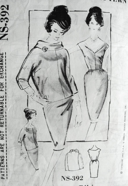 1960s CHIC Evening Dress and Jacket Pattern SPADEA 392 BIKI of Milan Designer Plunging V Neckline  Slim Cocktail Evening Party Bust 34 Vintage Sewing Pattern