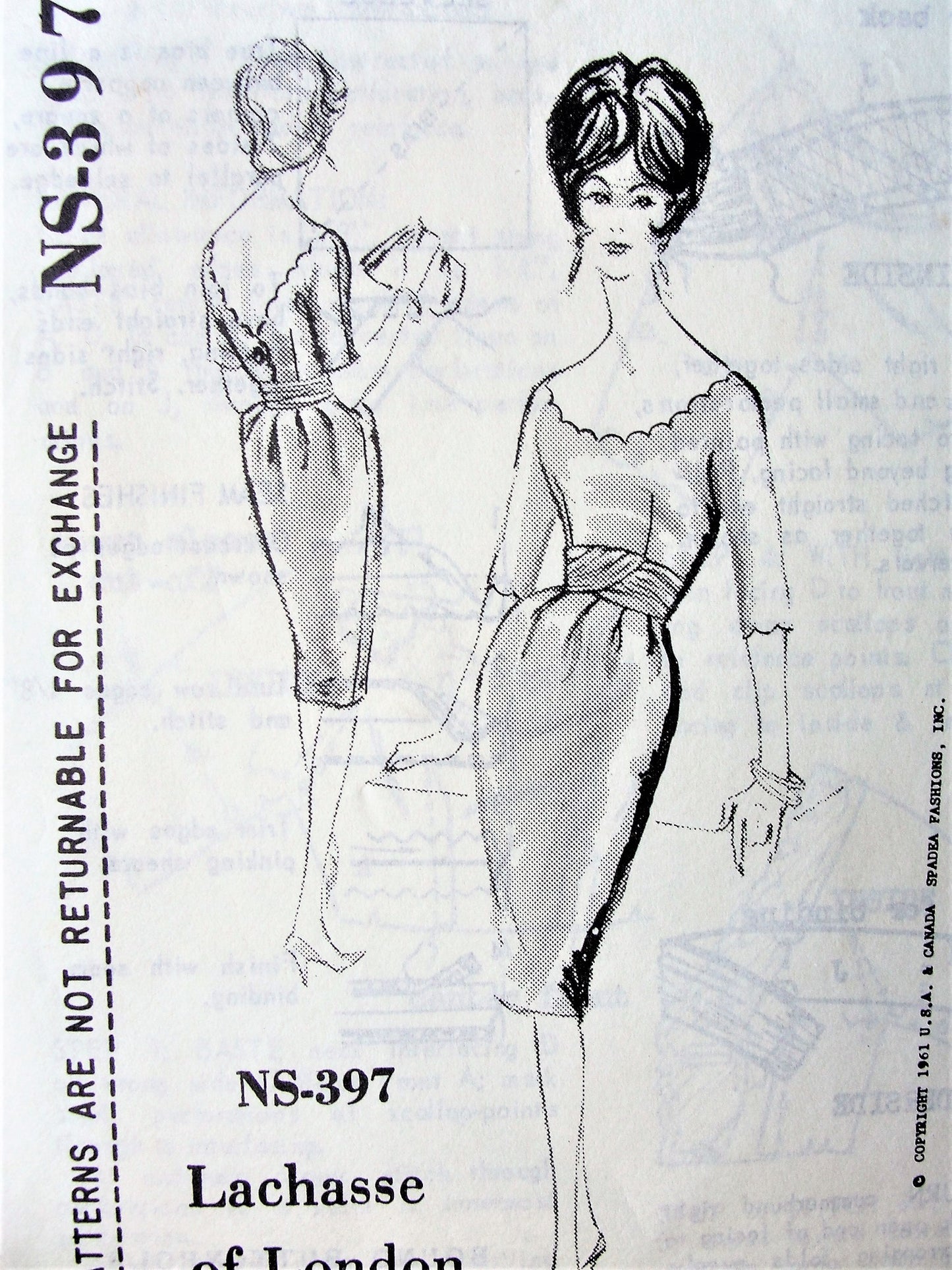 1960s GLAMOROUS Lachasse of London Cocktail Party Evening  Dress Pattern SPADEA 397 Enchanting Scalloped Details, Low V Back Bust 35 Vintage Sewing Pattern FACTORY FOLDED