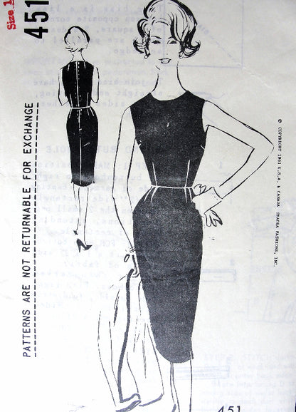 1960s CLASSY Day into Evening Sheath Pattern SPADEA 451 Designer Dinah Shore Travel Wardrobe Collection Bust 35 Vintage Sewing Pattern