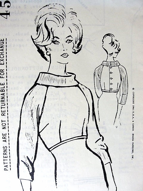 1960s CLASSY Dickey Blouse Pattern SPADEA 454 Designer Dinah Shore Wardrobe Collection Wear Blouse Under Sheath Dress Bust 35 Vintage Sewing Pattern