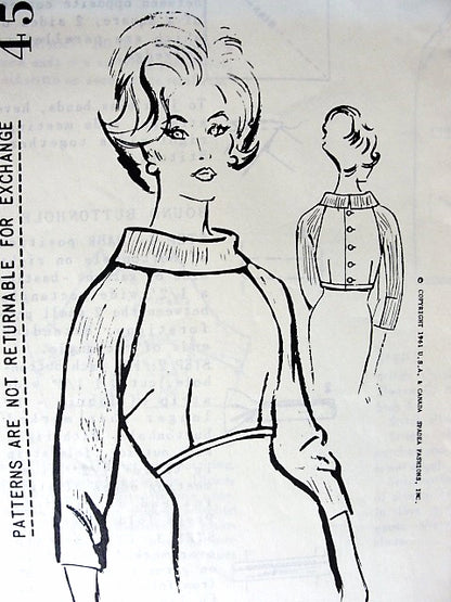 1960s CLASSY Dickey Blouse Pattern SPADEA 454 Designer Dinah Shore Wardrobe Collection Wear Blouse Under Sheath Dress Bust 35 Vintage Sewing Pattern