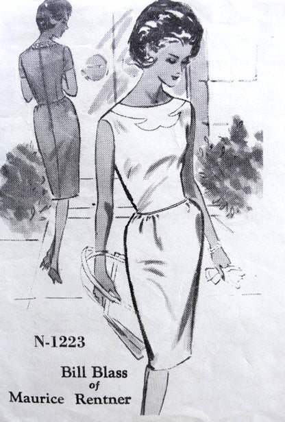 1960s ELEGANT Slim Bill Blass Dress Pattern SPADEA 1223 Sophisticated Daytime or Cocktail Dress With Flattering Applique Neckline Bust 35 Vintage Sewing Pattern FACTORY FOLDED