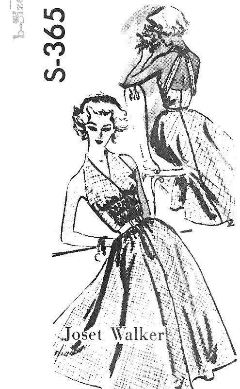 1950s Beautiful Dress Pattern Joset Walker Strappy Sundress Day or Cocktail Party Dress  V Neckline Gathered Bodice Full Skirt Spadea 365 Vintage Sewing Pattern FACTORY FOLDED  Bust 42
