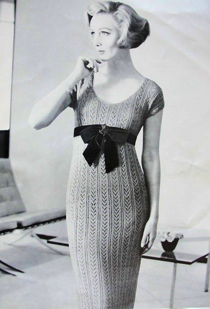 INSTANT PDF 1950s Crocheted Slim Sheath Dress Pattern Low Scoop Neckline Empire Style Vintage Knitting Crochet Pattern