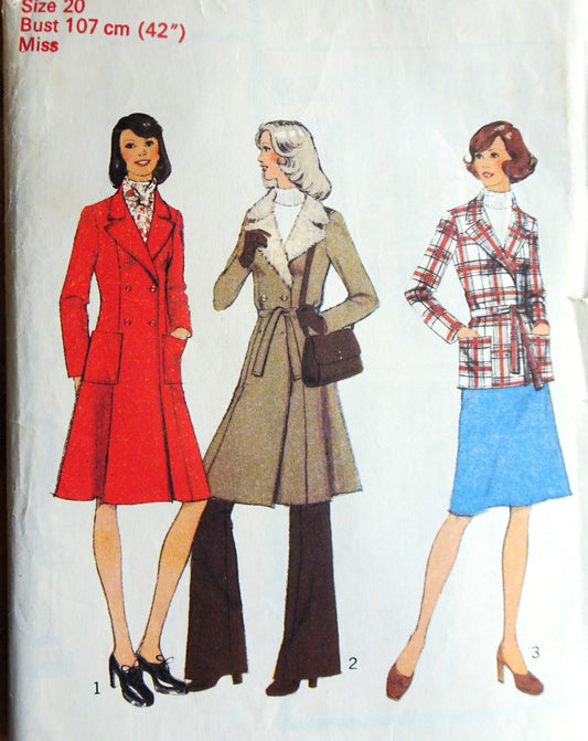 1970s FAB Princess Seam Coat or Jacket Pattern STYLE 4828 Figure Flattering Styles Bust 42 Vintage Sewing Pattern