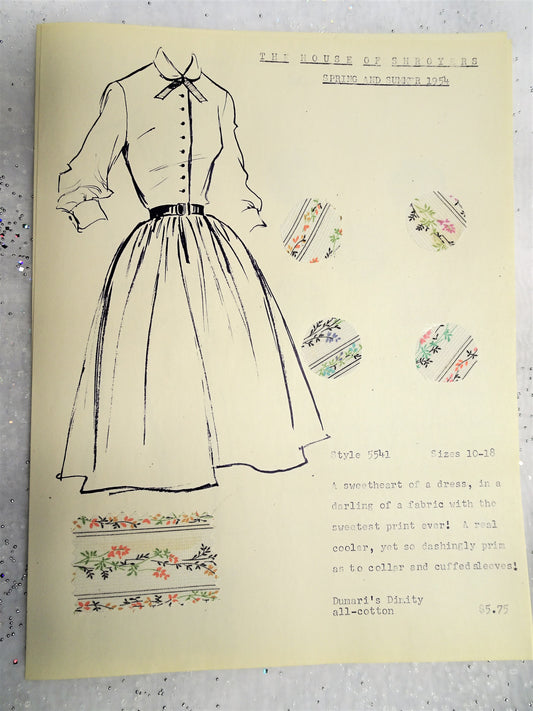 1950s Vintage SALESMAN SAMPLE Dress Sketch Print and Fabric Swatches Perfect To Frame Sewing Room Inspiration For Dress or Fabric Designer,Fashion Interest, Gift