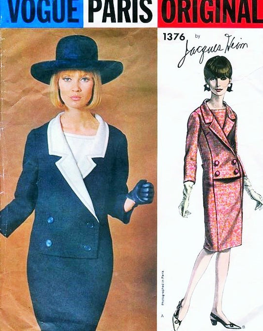 60s UNIQUE Slim Dress Pattern VOGUE PARIS ORIGINAL 1376  Jacques Heim Design Double Breasted Slim Dress and Dickey  Bust 36 Vintage Sewing Pattern