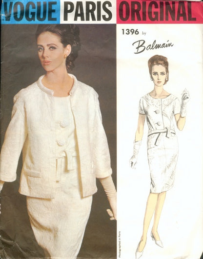 1960s BALMAIN Slim Dress and Jacket Pattern VOGUE PARIS ORIGINAL 1396 Stylish 2 Pc Dress and Jacket Evening Cocktail or Daytime Vintage Sewing Pattern