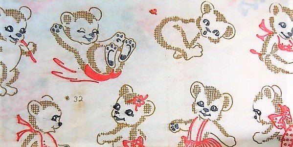 ADORABLE Vintage Vogart Textilprints  32 Teddy Bears  Iron on Embroidery Transfers Two Complete Sheets NEVER Used UNCUT Hot Transfers