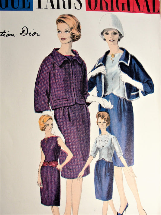 1960s DIOR Classy Slim Dress and Jacket Pattern VOGUE Paris Original 1025 Beautiful Design Daytime or Cocktail Party Evening Dinner Theatre Bust 31 Vintage Sewing Pattern FACTORY FOLDED