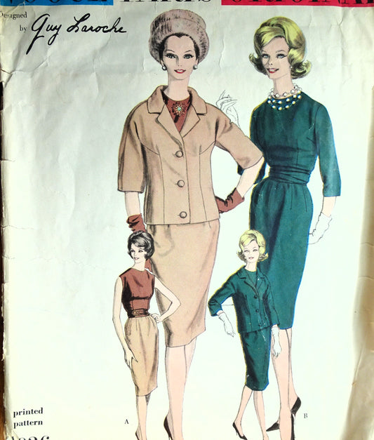 1960 CLASSY Guy Laroche Suit and Blouse Pattern VOGUE Paris Original 1026, Day or Cocktail, Bust 34 Vintage Sewing Pattern