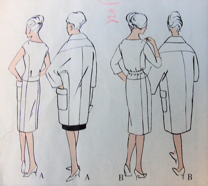 1960s CLASSY Jacques Heim Dress and Coat Pattern Slim Double Breasted Dress and Fabulous Dropped Shoulder Coat Bust 38 Vintage Sewing Pattern